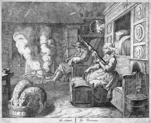 Interior de una cabaña campesina, posiblemente Países Bajos o norte de Francia, siglo XVII