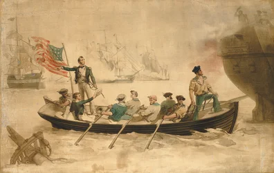 Perry transfiriendo su bandera al Niagara, finales del siglo XIX