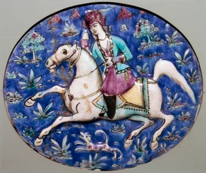 Azulejo persa que representa a un jinete, siglo XIX