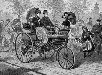 Coche impulsado por gasolina de Benz & Co., capaz de 16 km por hora, c1890s