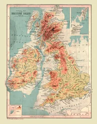 Mapa físico de las Islas Británicas, 1902