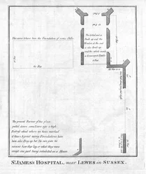 Plano del Hospital de St James cerca de Lewes en Sussex, finales del siglo XVIII-principios del siglo XIX