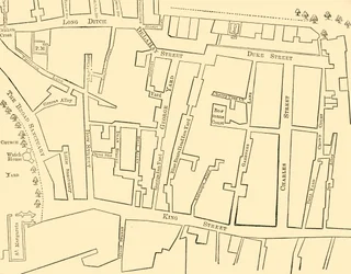 Plano de una porción de Westminster entre 1734 y 1748 - Antes de la construcción de Great George Street