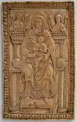 Placa con Virgen entronizada y Niño, Carolingio, 850-875