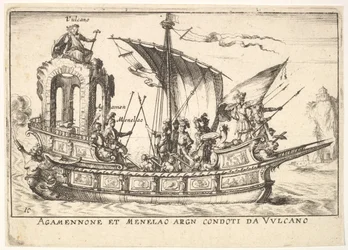 Placa 10: Agamenón y Menelao sentados en un bote acompañados de otras figuras incluyendo V..., 1664