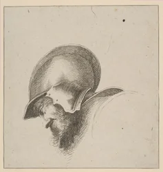 Placa 10: cabeza de un soldado, de I principii del disegno, después de 1641