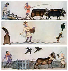 Arando, sembrando y rastrillando, c1300-1340, c1900-1920