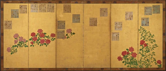 Papeles de poemas y rosas, período Edo, 1615-1868