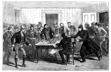 Redada policial en las Oficinas Nacionales de Alquiler en Loughrea, Irlanda, 1887