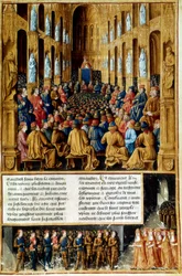 El Papa Urbano II presidiendo el Concilio de Clermont, Francia, 1095 c1490