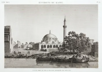 Puerto y Gran Mezquita de Boulaq, El Cairo, Egipto, c.1798