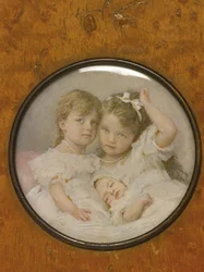 Retrato en miniatura de las Grandes Duquesas Olga, Tatiana y María de Rusia, c. 1900