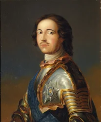 Retrato del Emperador Pedro I el Grande 1672-1725 en armadura de caballero