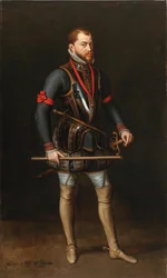Retrato de Felipe II 1527-1598, Rey de España, con armadura y la Orden del Toisón de Oro