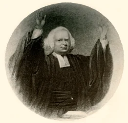 Retrato del reverendo George Whitefield con toga y peluca usadas en Nueva Inglaterra