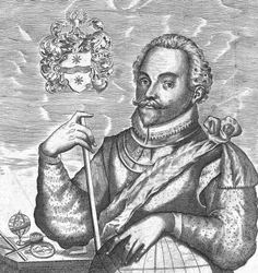 Retrato de Sir Francis Drake. Frontispicio de El Mundo Circunnavegado, 1628