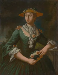 Retrato de una mujer con sombrero con flores