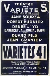 Póster publicitario Variétés 41, espectáculo de variedades, Francia, 1941