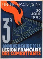 Póster para el 3er aniversario de la fundación de la Legión Francesa de Combatientes, 1943