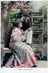 Primera carta de amor, postal francesa vintage, c. 1900