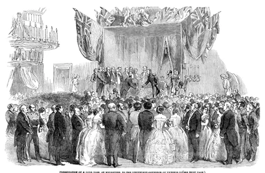 Presentación de un jarrón de oro, en Melbourne, al Teniente Gobernador de Victoria, 1854