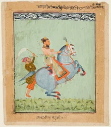 Príncipe Mathu Singh en un caballo azul, c. 1720
