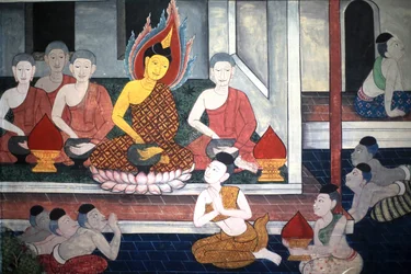 Príncipe Rama. Detalle de mural en las paredes interiores del Vihara de la era del rey Rama III que representa el Ramakian. Wat Pho - Wat Phra Chettuphon. 1788. Bangkok. Tailandia