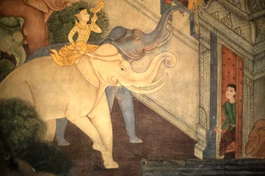 Príncipe Rama. Detalle de mural en las paredes interiores del Vihara de la era del rey Rama III que representa el Ramakian. Wat Pho - Wat Phra Chettuphon. 1788. Bangkok. Tailandia