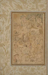 Príncipes cazando en un paisaje rocoso, c. 1580-85, bordes añadidos c. 1700s