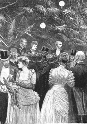 La princesa Alexandra vendiendo flores en una fiesta en beneficio de los hospitales de Londres, 23 de julio de 1884