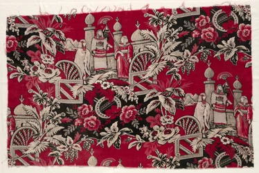 Algodón impreso con escena egipcia, 1800s