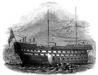 Prisión flotante Warrior en Woolwich, Londres, 1848