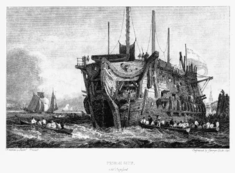 Prisión flotante en Deptford, Londres, c1826
