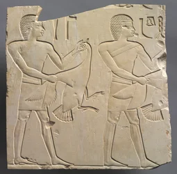 Profeta y sacerdote lector con ofrendas de gansos vivos, c. 667-647 a.C.