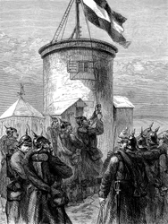 Tropas prusianas izando su bandera en Valerien, Guerra Franco-Prusiana, 1870-1871, c. 1880