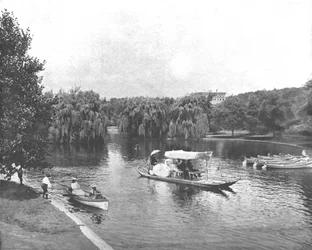 Jardín público y lago, Boston, EE.UU., c. 1900