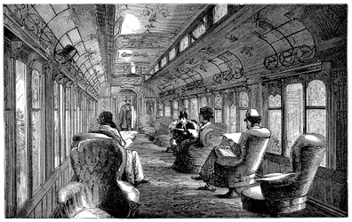 Coche salón Pullman en el Midland Railway, Inglaterra, 1876