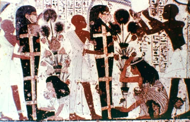 Purificación de las momias, (detalle) de una pintura mural del templo, Tebas, Egipto