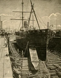Poniendo el obelisco en la bodega del vapor, 1881
