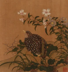 Codorniz y flores, Qing, siglo XVIII