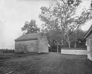 Casa de reuniones cuáquera, Campo de batalla de Princeton, Nueva Jersey, EE.UU., c1900