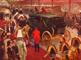 La Reina Alexandra llegando a la Estación de Paddington para el Funeral de la Reina Victoria, 1901