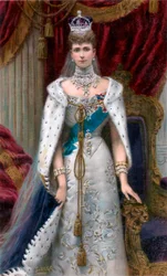 La reina Alejandra con las vestiduras completas de coronación, 1902