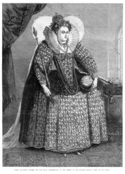 La reina Isabel vestida para el agradecimiento real por la derrota de la Armada Española, 1872