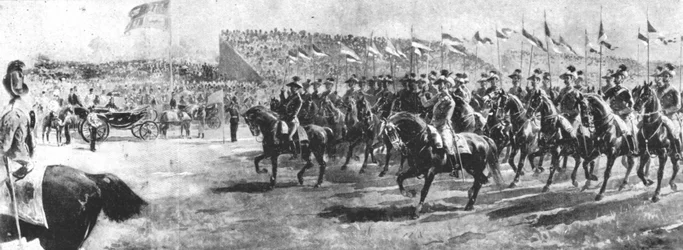 La Reina Victoria revisando el ejército del Imperio en Aldershot