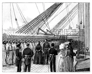 La Reina Victoria inspeccionando el HMS Galatea, Osborne Bay, c1860s