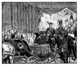 La Reina Victoria inaugurando el Puente Blackfriars, Londres