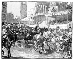 La Reina Victoria inaugurando el Viaducto de Holborn, Londres, 1869