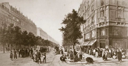 Cola ante una tienda de comestibles, sitio de París, guerra franco-prusiana, 1870-1871