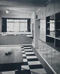 R. W. Symonds y Socio, L. & A.R.I.B.A. - Cocina: Equipamientos de color masilla, acero inoxidable